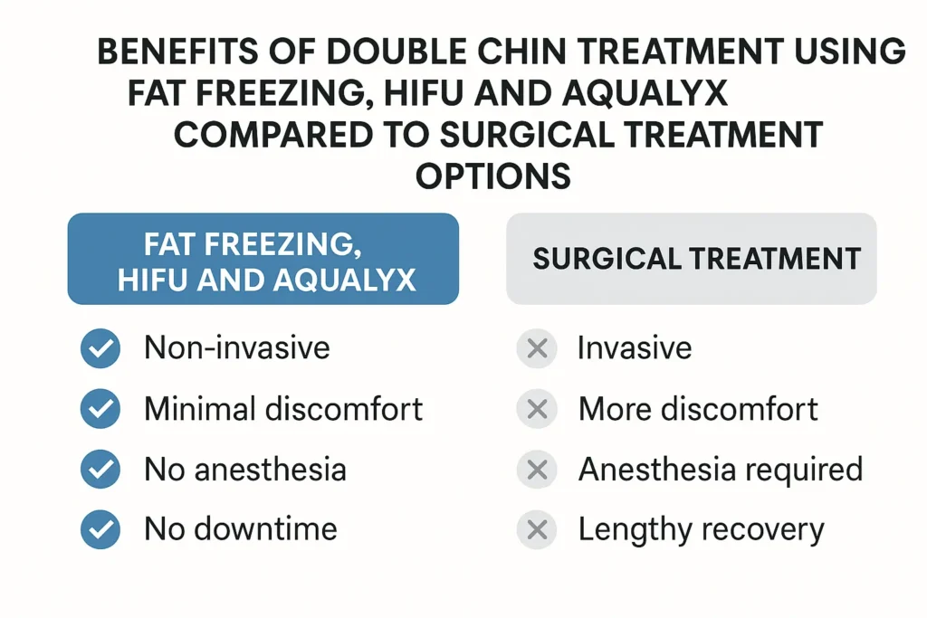 Graphic about the benefits of double chin treatment Brighton - from LA LIPO