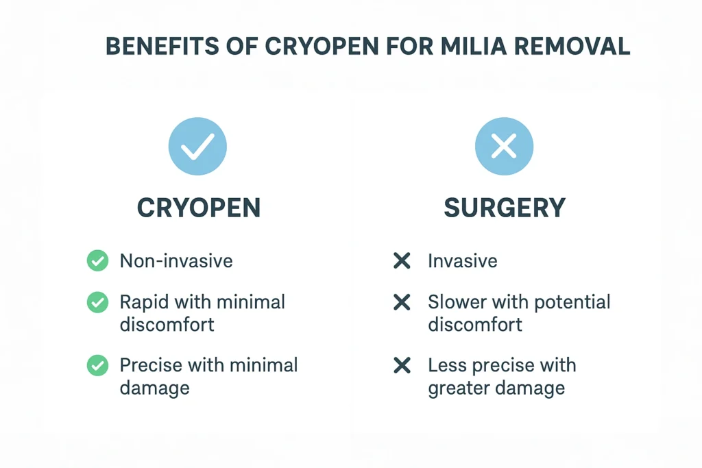 Benefits of cryopen for milia removal Brighton compared to surgical treatments.