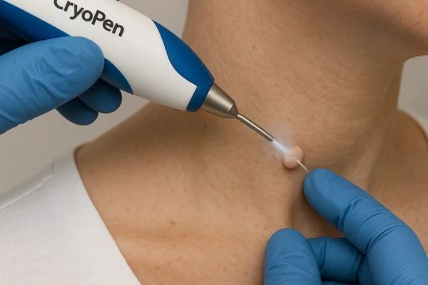 Person receiving cryotherapy Brighton for skin tag removal