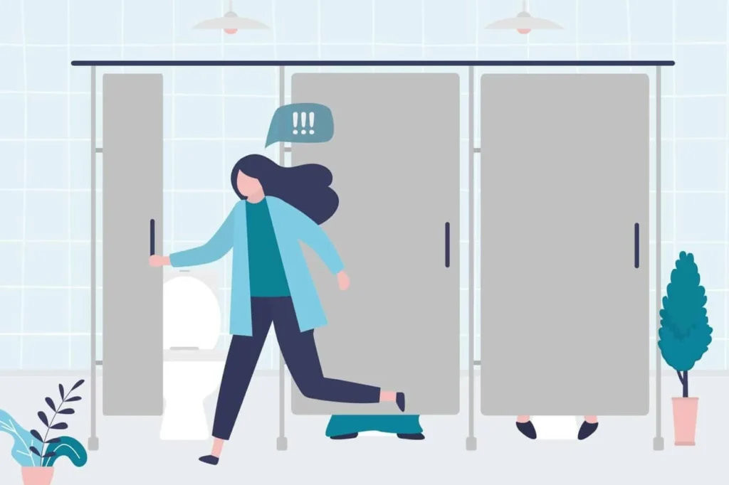 graphic of Urine incontinence Brighton woman running to the toilet.