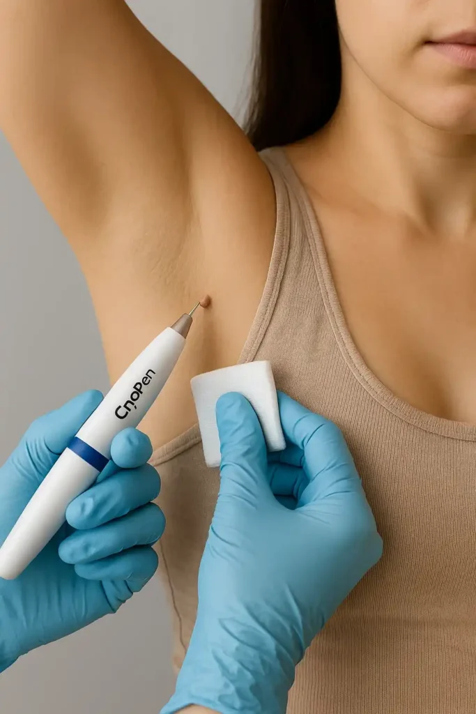 woman having cryopen to remove underarm skin tags Brighton