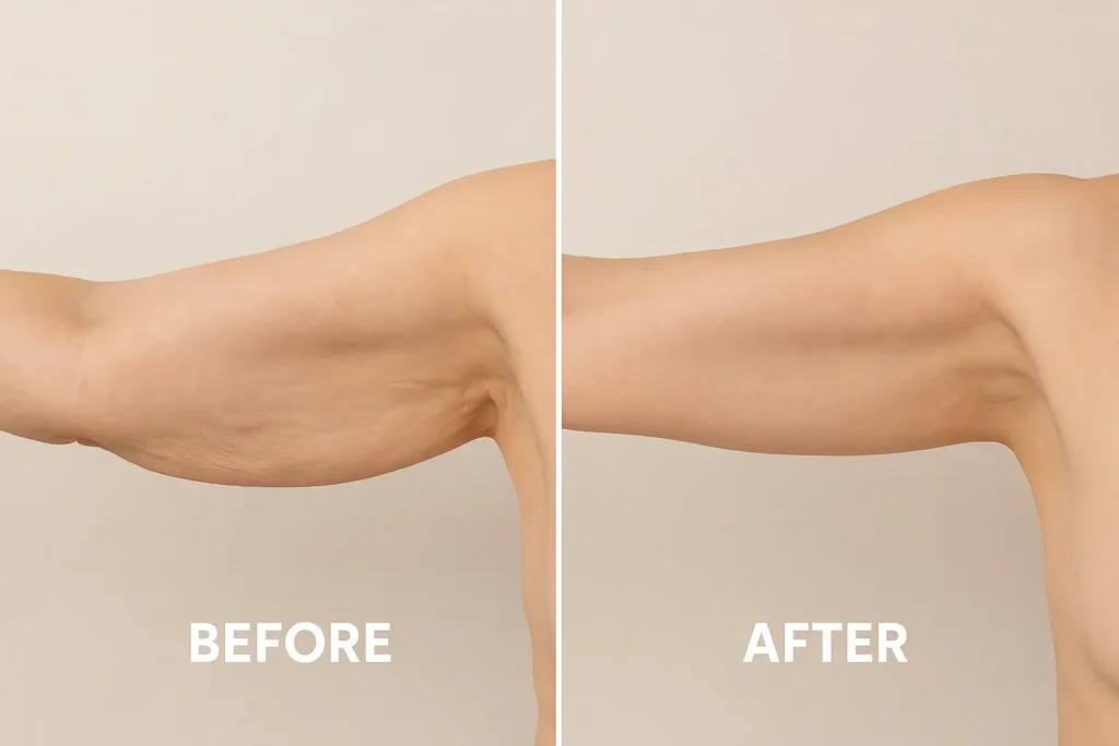 Picture of LA LIPO Brighton before and after results of skin tightening treatment on the upper arms.